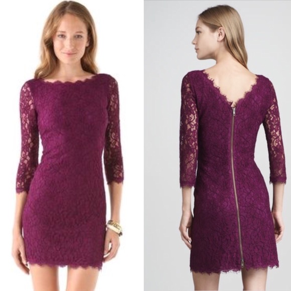 DVF ZARITA LACE ZIP UP DRESS BEET PLUM 6 - Picture 2 of 7